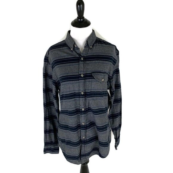 J. Crew Men's S Small Button Down Shirt "Workshirt" Striped Gray Blue Cotton - Picture 1 of 7